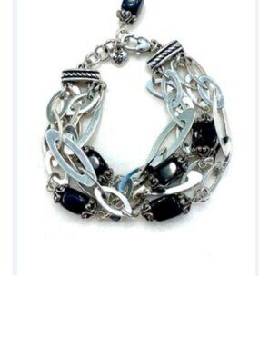Brighton multi-strand bracelet with silver-toned links dark pearlescent beads